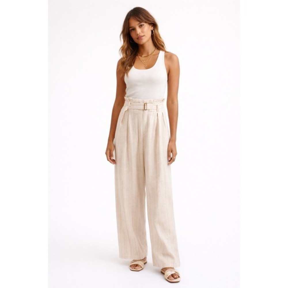 Banana‎ Republic Linen-Blend Striped Paperbag Pant Size 10 NWT